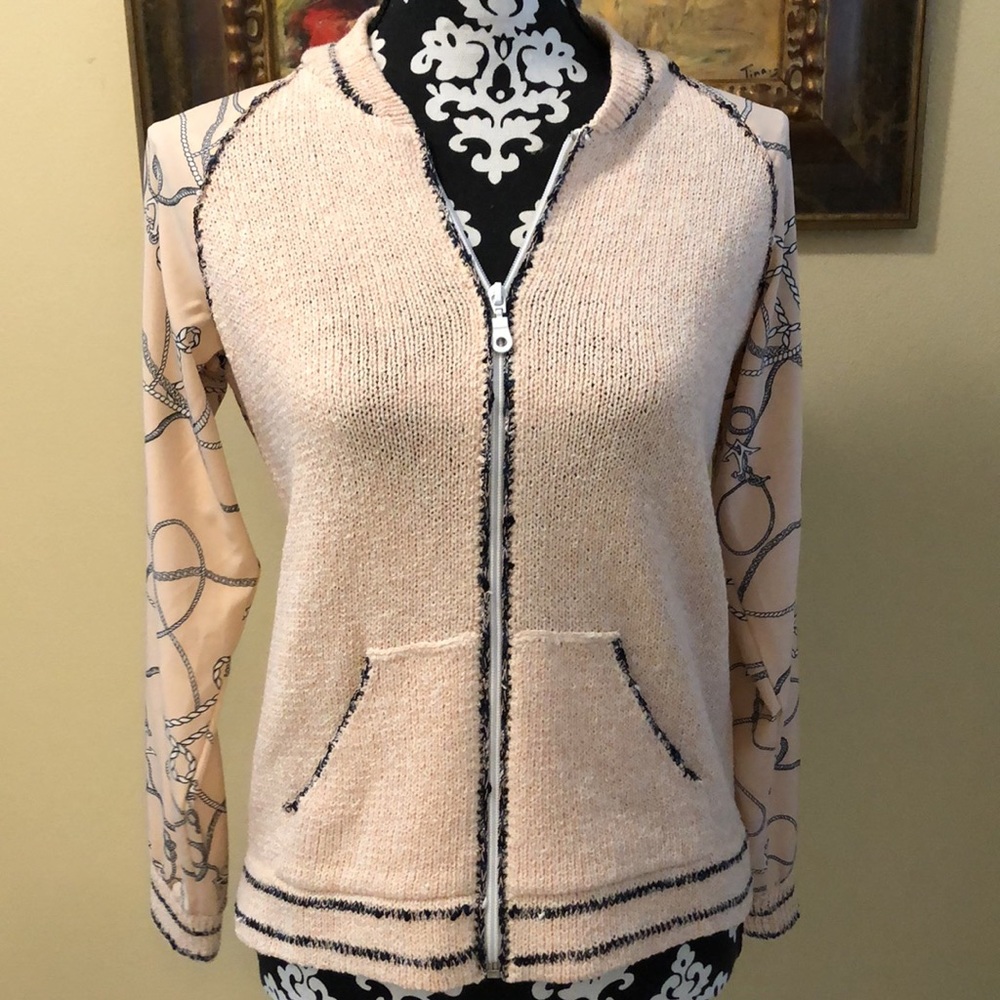 ⚓️Elaris Nautical print zip-up printed silky fabric sleeves & back jacket